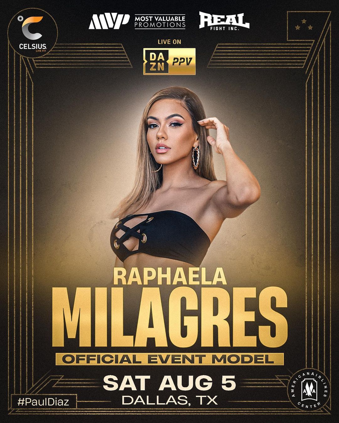 Raphaela Milagres is a Brazilian ring girl working at Paul vs Diaz