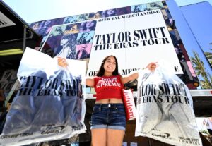 A fan with Taylor Swift merchandise at SoFi Stadium