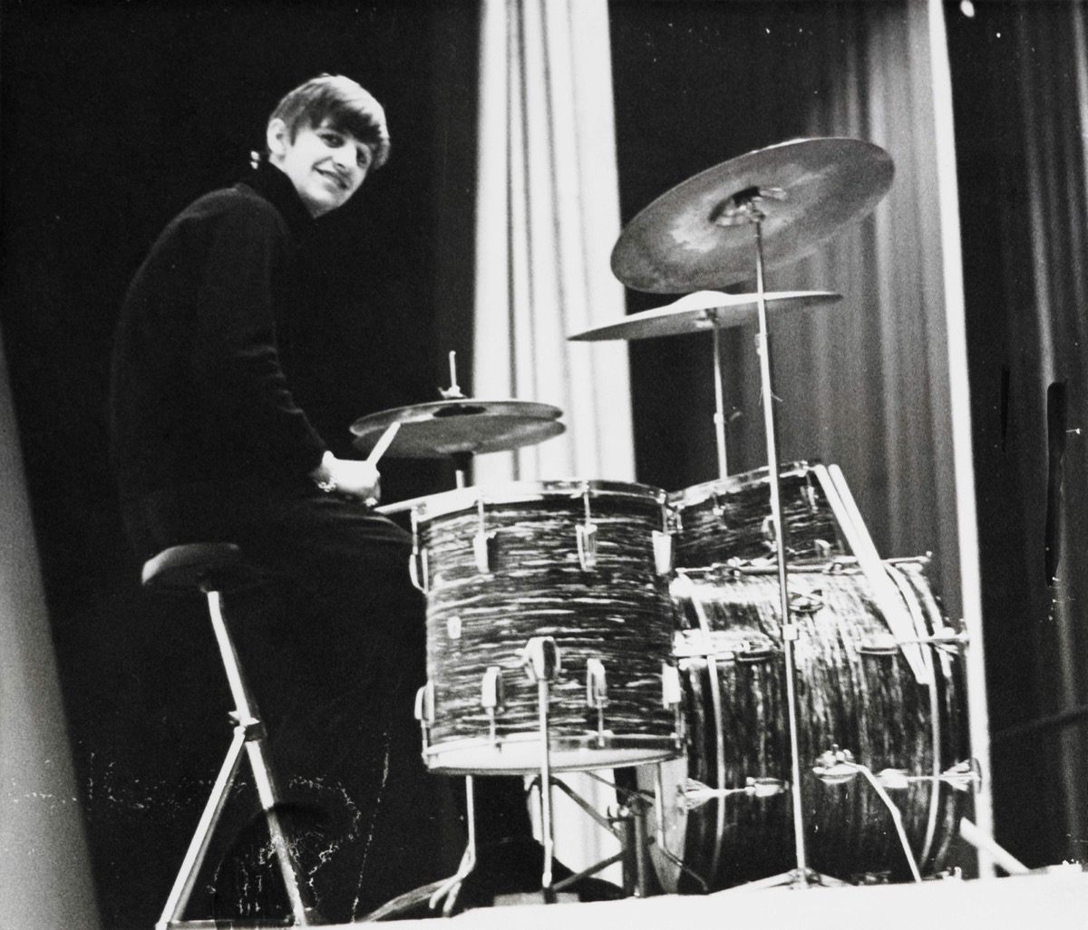 Ringo Starr behind his drum kit in 1963