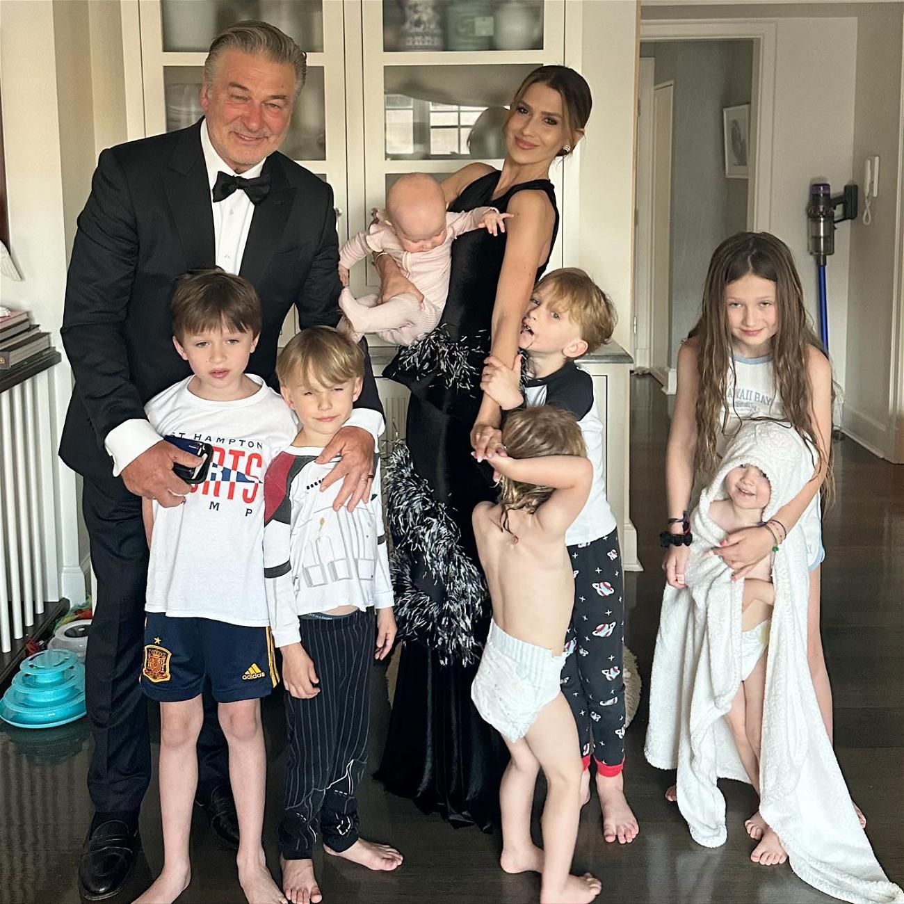 Hilaria Baldwin and Alec Baldwin pose with kids to celebrate Ireland Baldwin's new baby