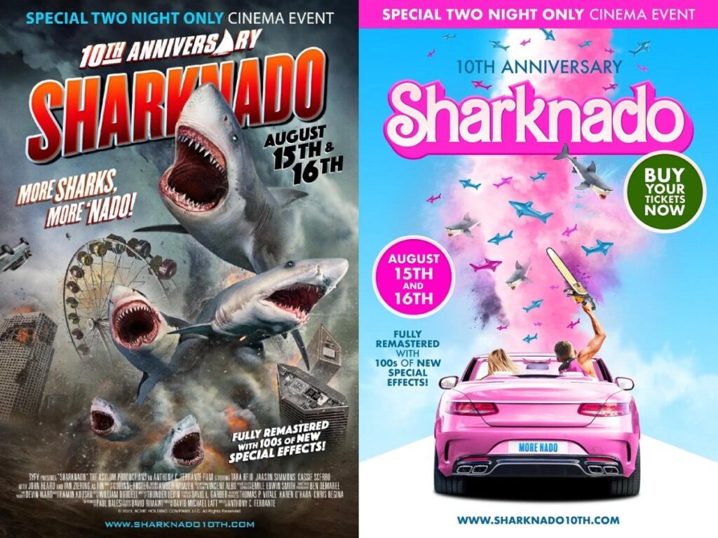 Sharknado's two Tenth Anniversary edition posters.