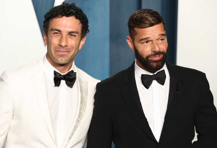 Jwan Yosef and Ricky Martin attend the 2022 Vanity Fair Oscars party on March 27, 2022, in Beverly Hills, California.