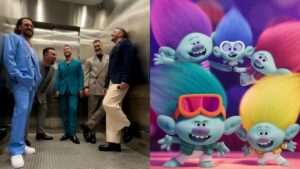 NSYNC image of them at 2023 awards and Trolls Band Together Trailer of five trolls