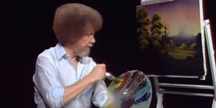 Bob Ross in his show, The Joy of Painting
