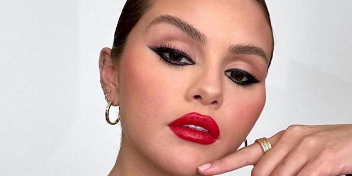 Selena Gomez wearing a gorgeous red shade of lipstick