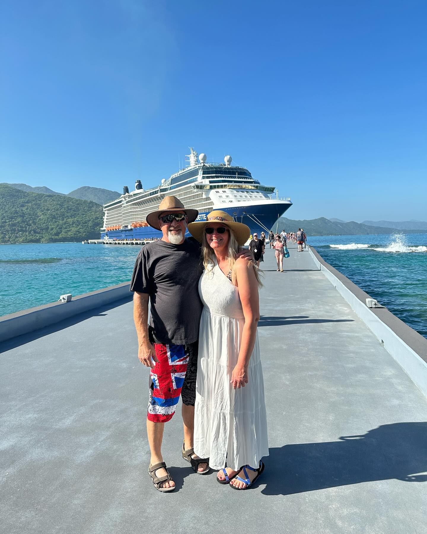 David captioned the post: 'Holy Hell! My wife is smokin! Having a blast on a cruise with her. I’m teaching her how to let loose!'
