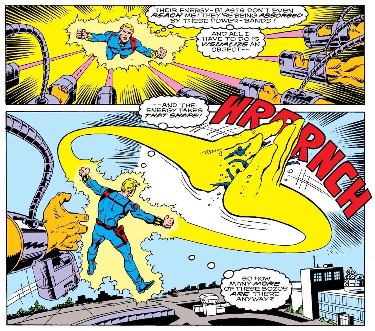Wendell Vaughn uses the power of the Quantum Bands, art by Paul Ryan.
