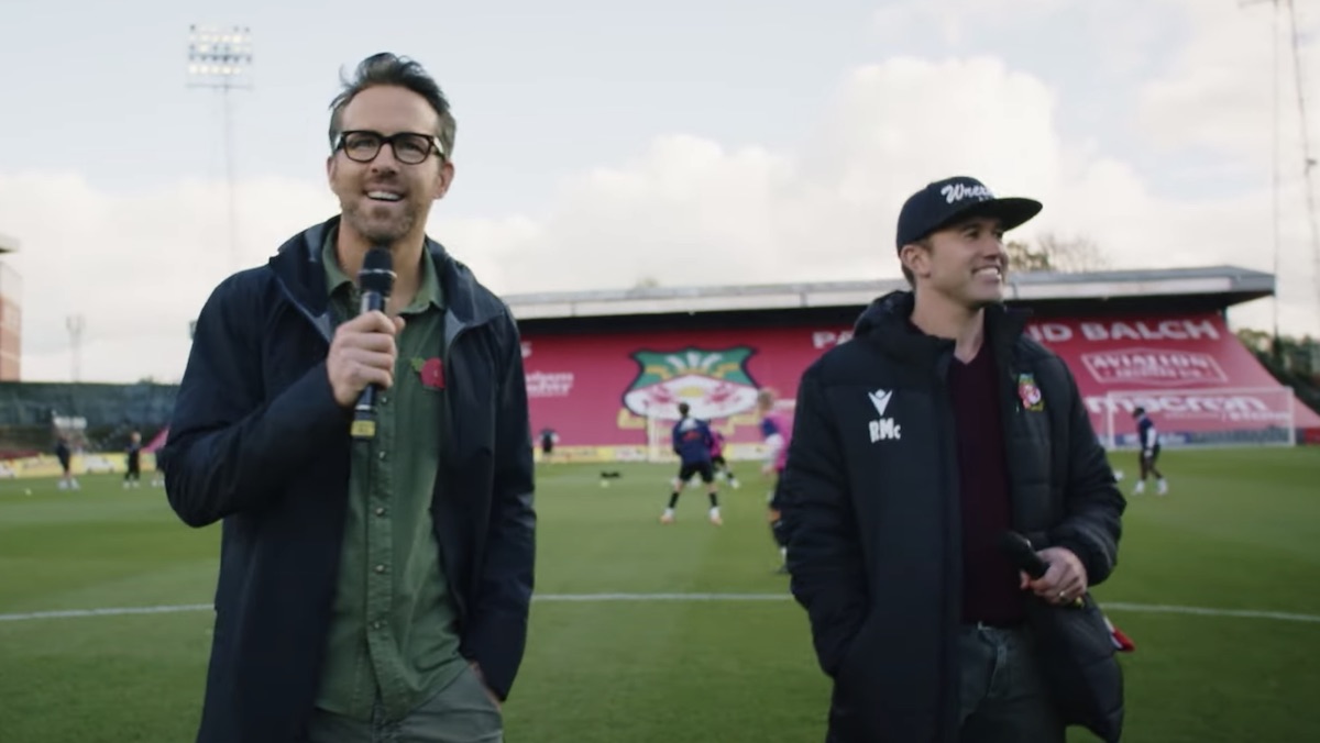Ryan Reynolds and Rob McElhenney omn the pitch for their soccer team in the trailer for the docuseries Welcome to Wrexxham