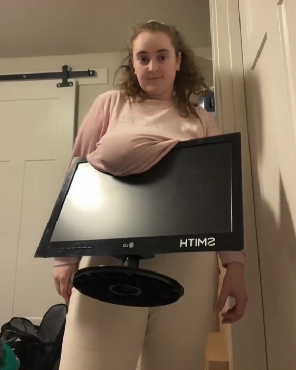 Chloe revealed that thanks to her large boobs, she can hold a TV underneath them