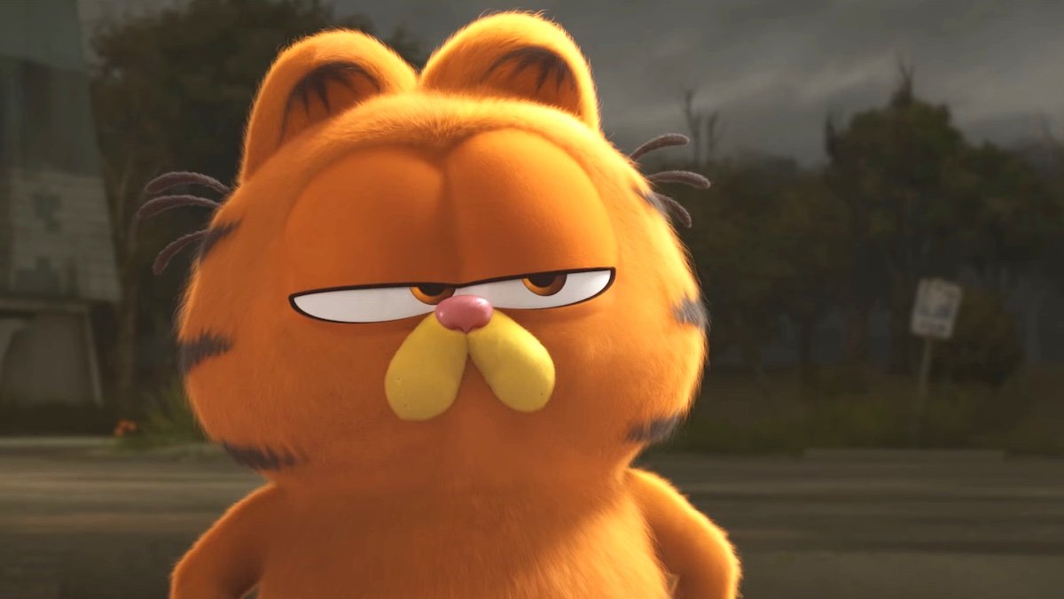 animated Garfield scowls in The Garfield Movie