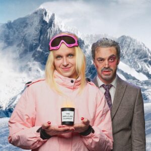 Actors Linus Karp, left, and Joseph Martin star in "Gwyneth Goes Skiing," which opens Dec. 13 at London’s Pleasance Theatre.