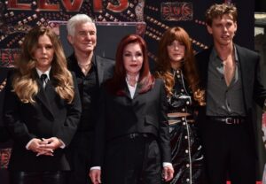 Lisa Marie Presley, Baz Luhrmann, Priscilla Presley, Riley Keough and Austin Butler at a Hollywood ceremony in June 2022.