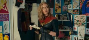 Captain Marvel is surprised in Kamala Khan’s bedroom in The Marvels