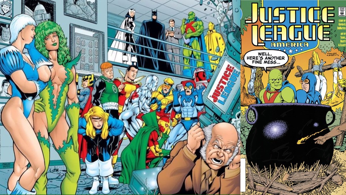 Kevin Maguire illustrates the main players of the '80s and '90s Justice League International. 