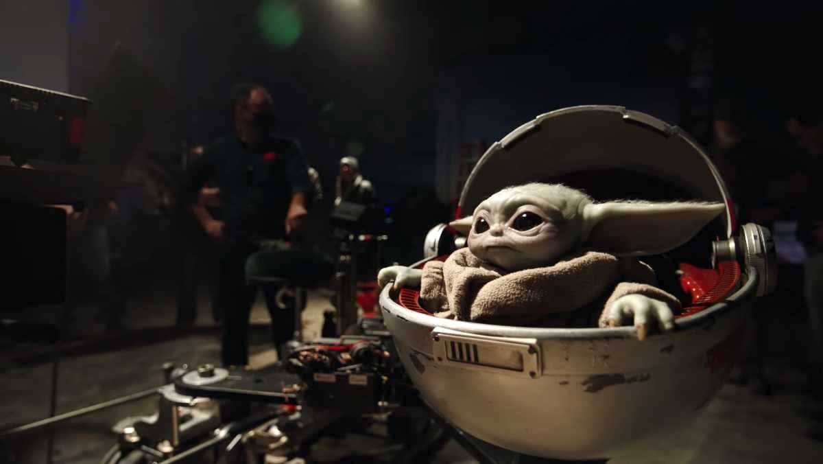 Grogu or Baby Yoda in his space pram from steelbook Mandalorian release