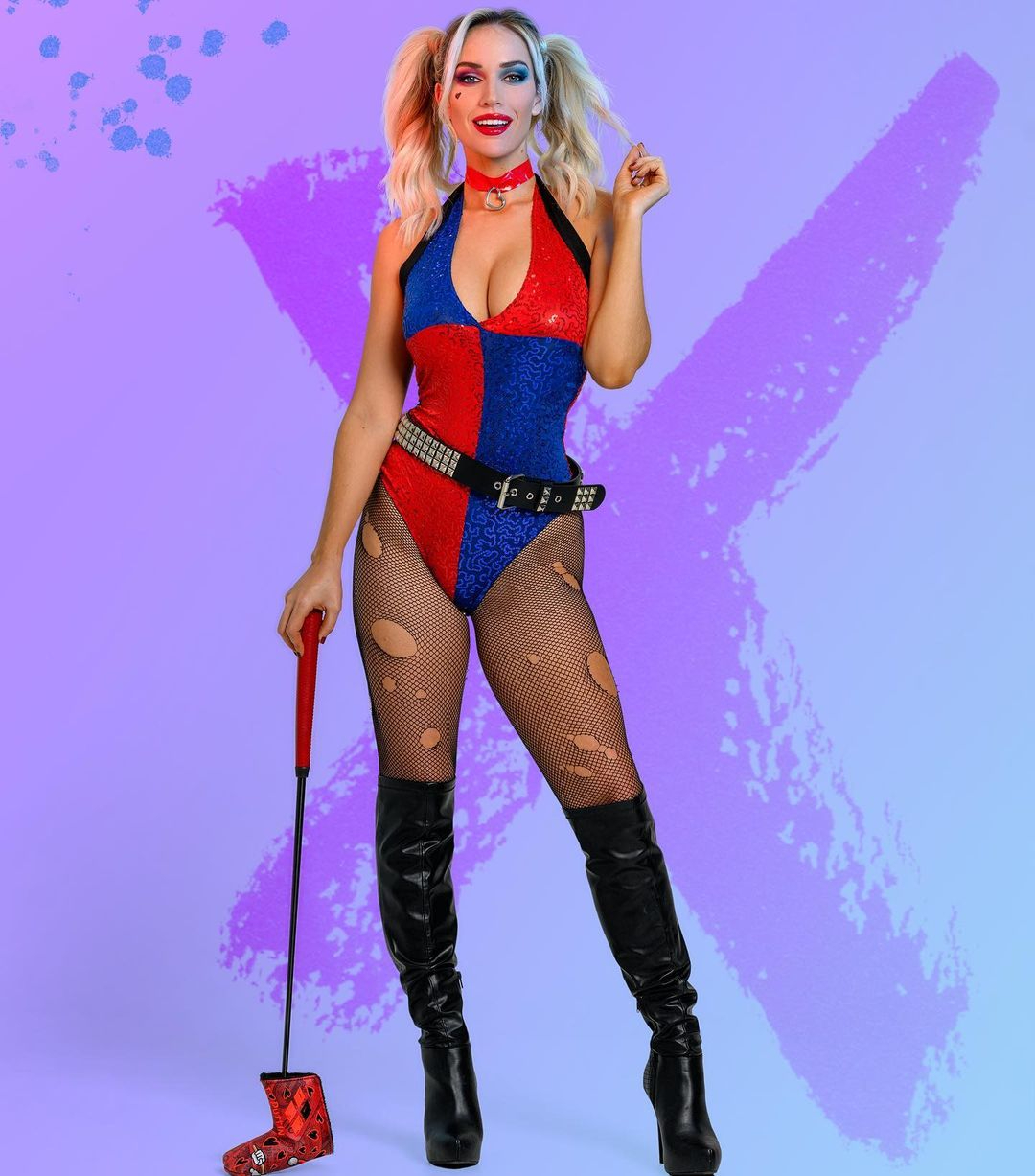 Paige dressed as Harley Quinn for Halloween in 2022