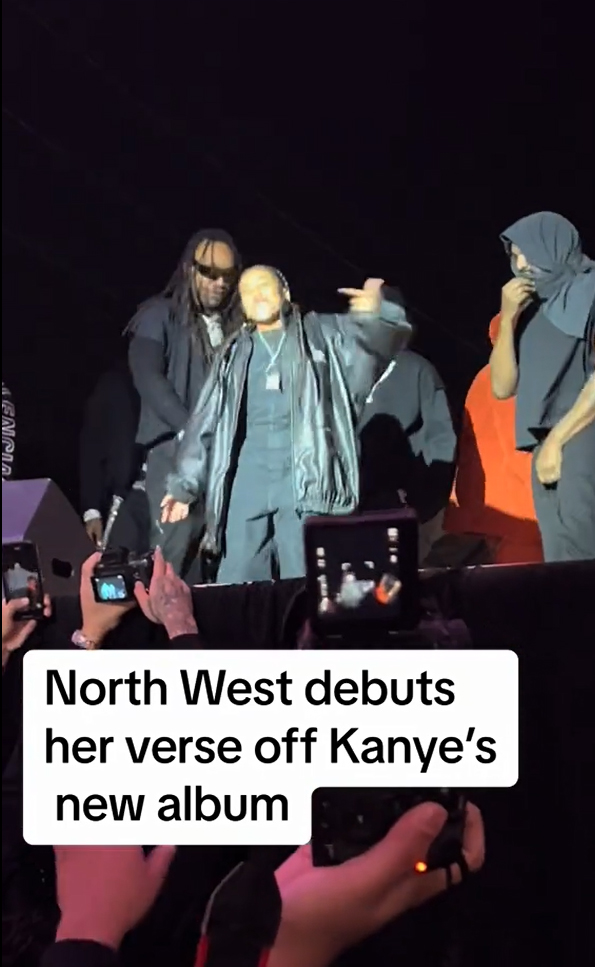 North also performed her verse in Kanye's new song on stage with her dad