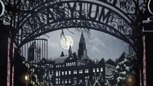 The gates of the infamous Arkham Asylum, home for the criminally insane, as seen in DC Comics.