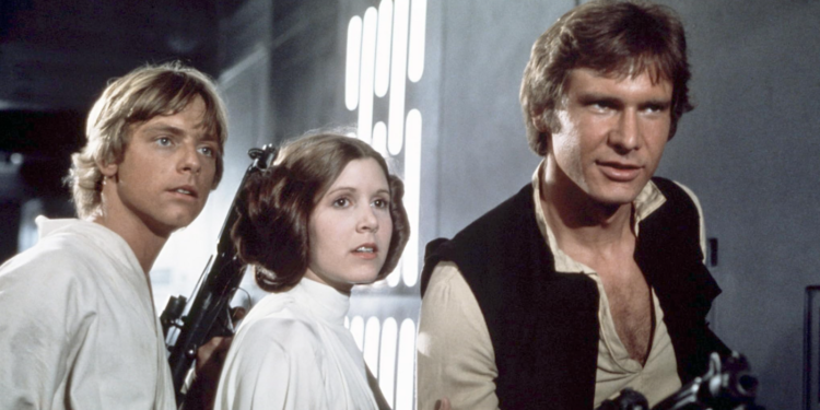 Harrison Ford, Carrie Fisher, and Mark Hamill in Star Wars: Episode IV - A New Hope (1977)