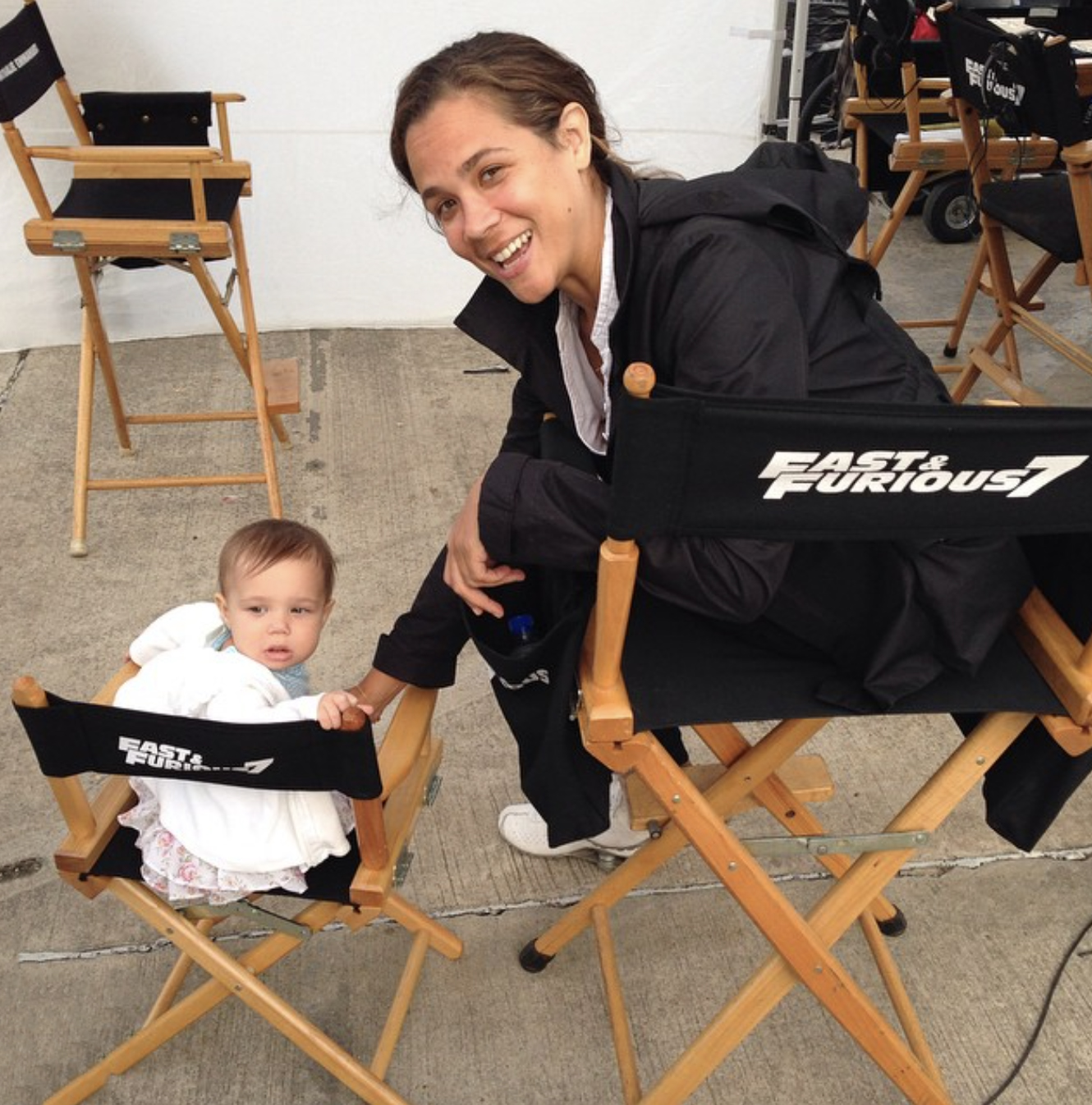 Samantha Vincent with her then-6-month-old daughter on the set of Fast & Furious 7