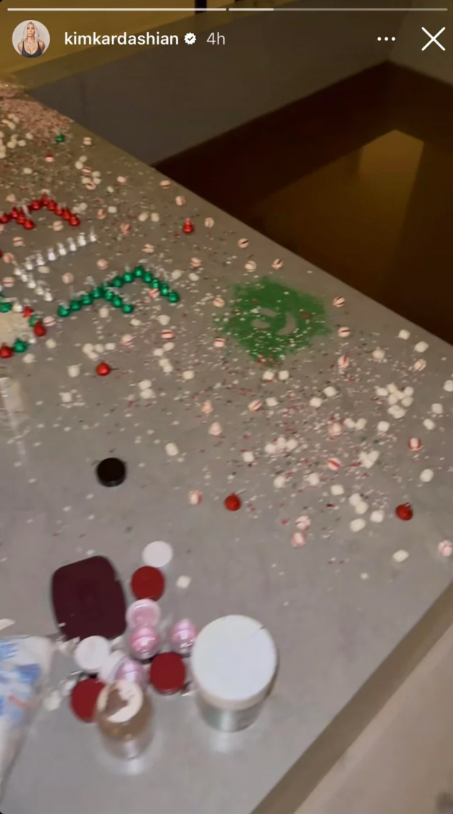 She decided to make a giant mess with candy scattered across a table