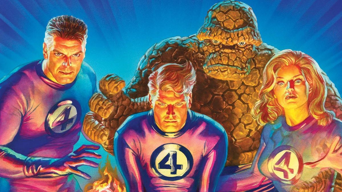 The Fantastic Four in their classic Marvel Comics costumes.