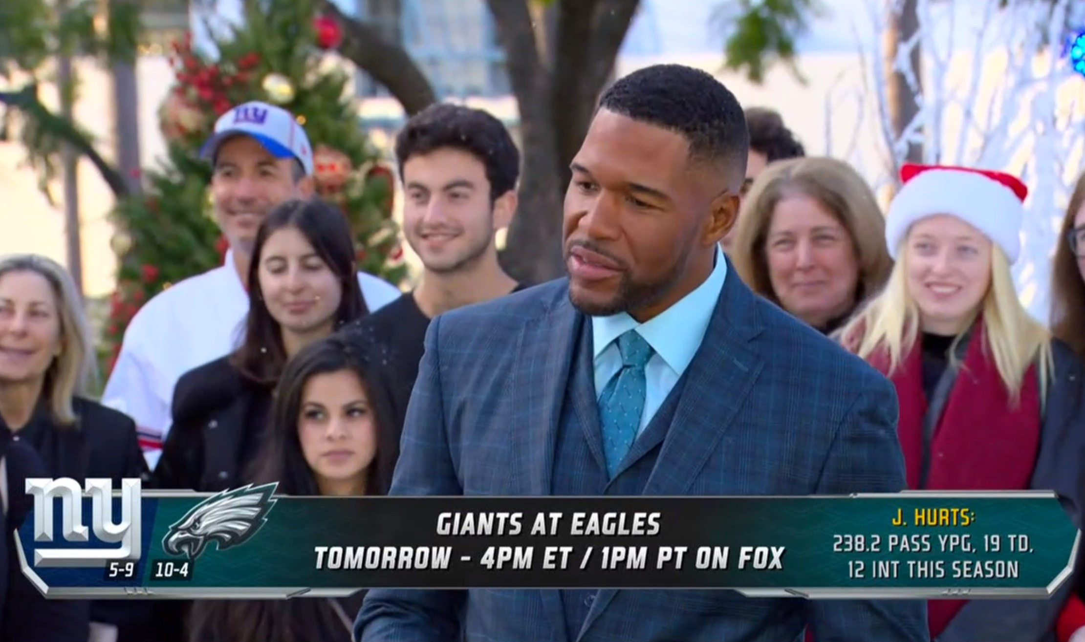 Michael Strahan worked Christmas Eve, though, during his usual spot on Fox NFL Sunday