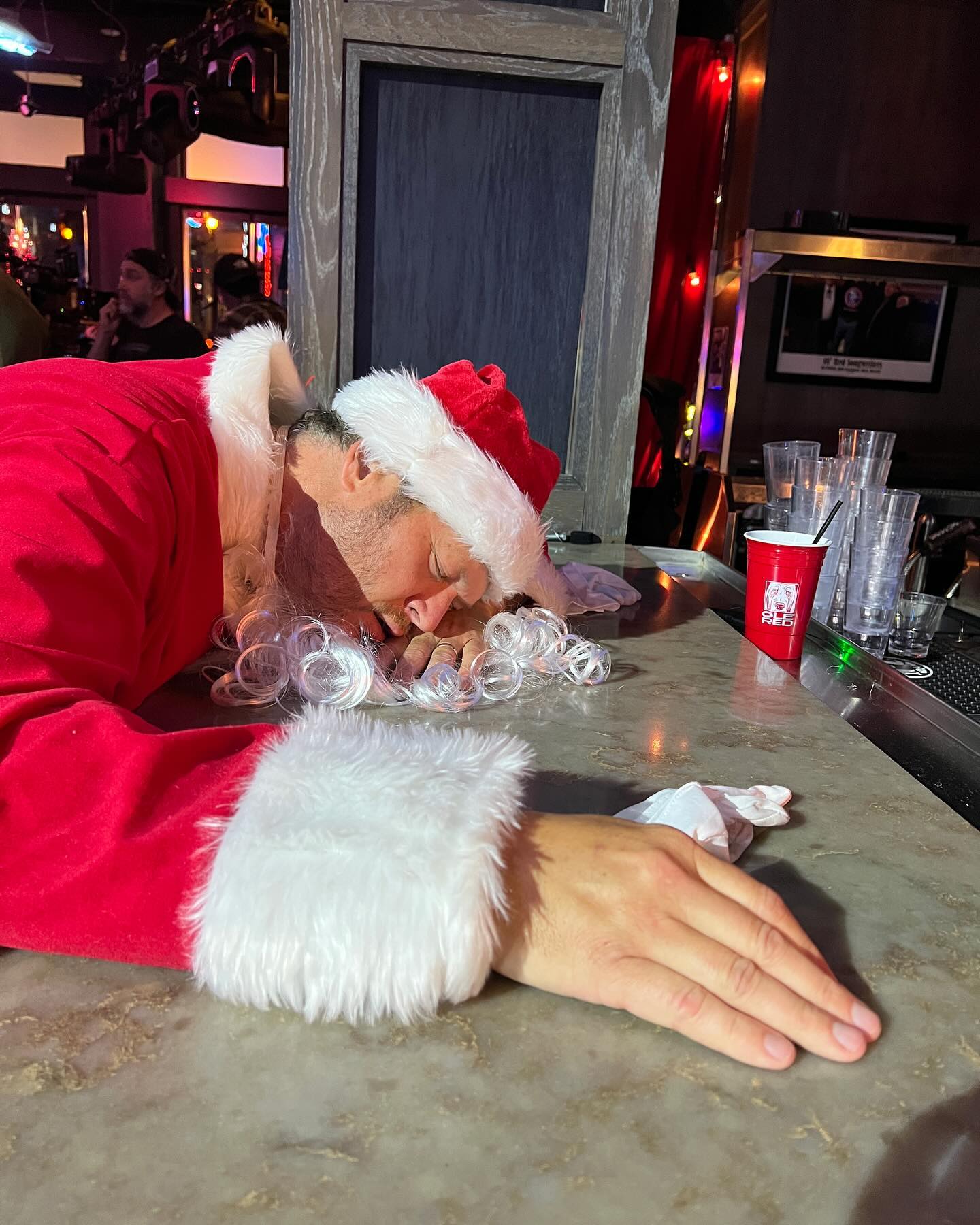 He was seen slumped against the counter in a Santa outfit at his Nashville bar