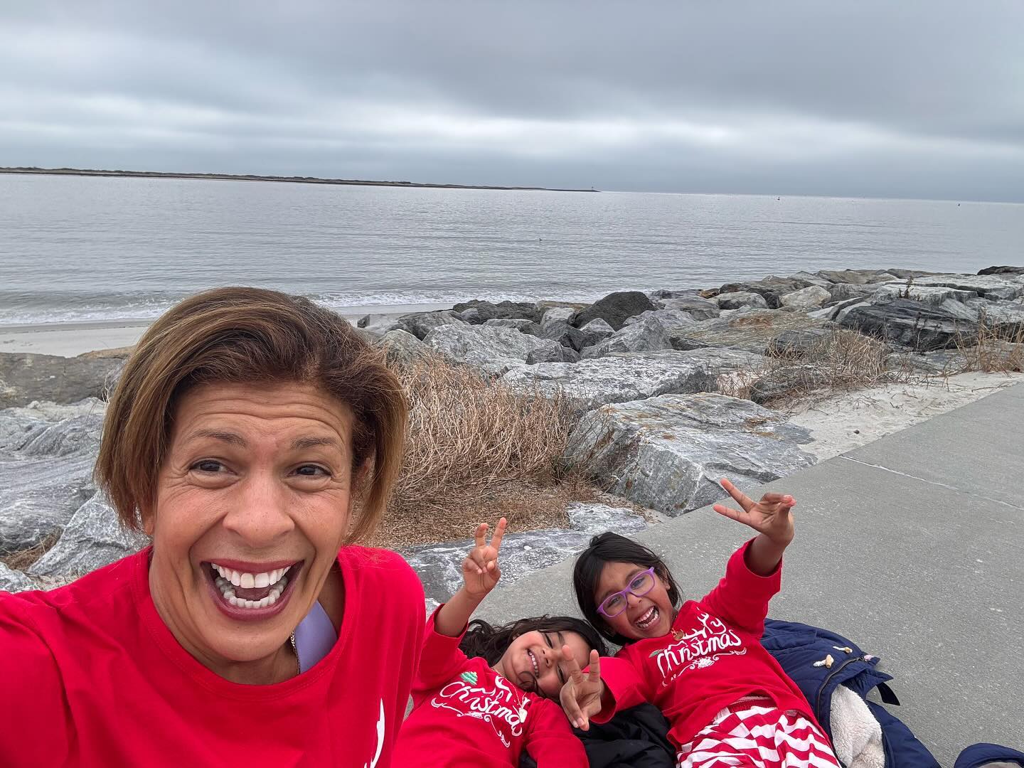 Hoda shared a photo of her, Hope, and Haley smiling at an exotic beach