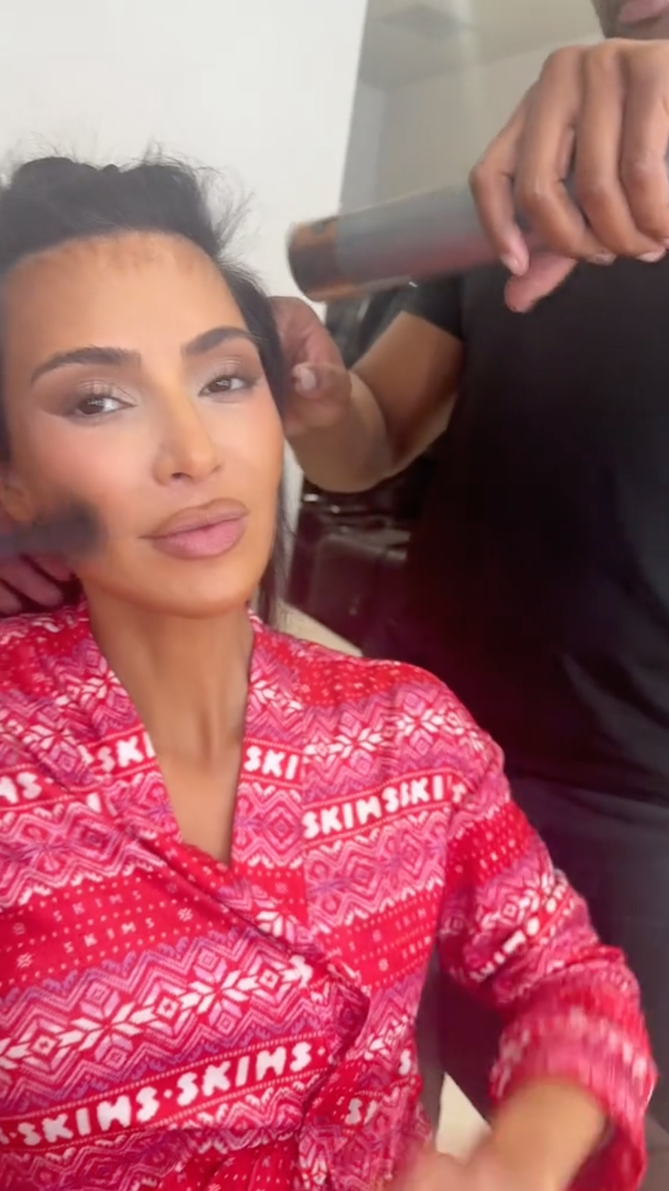 Fans were given a glimpse at Kim's real skin and hair without wigs or extensions