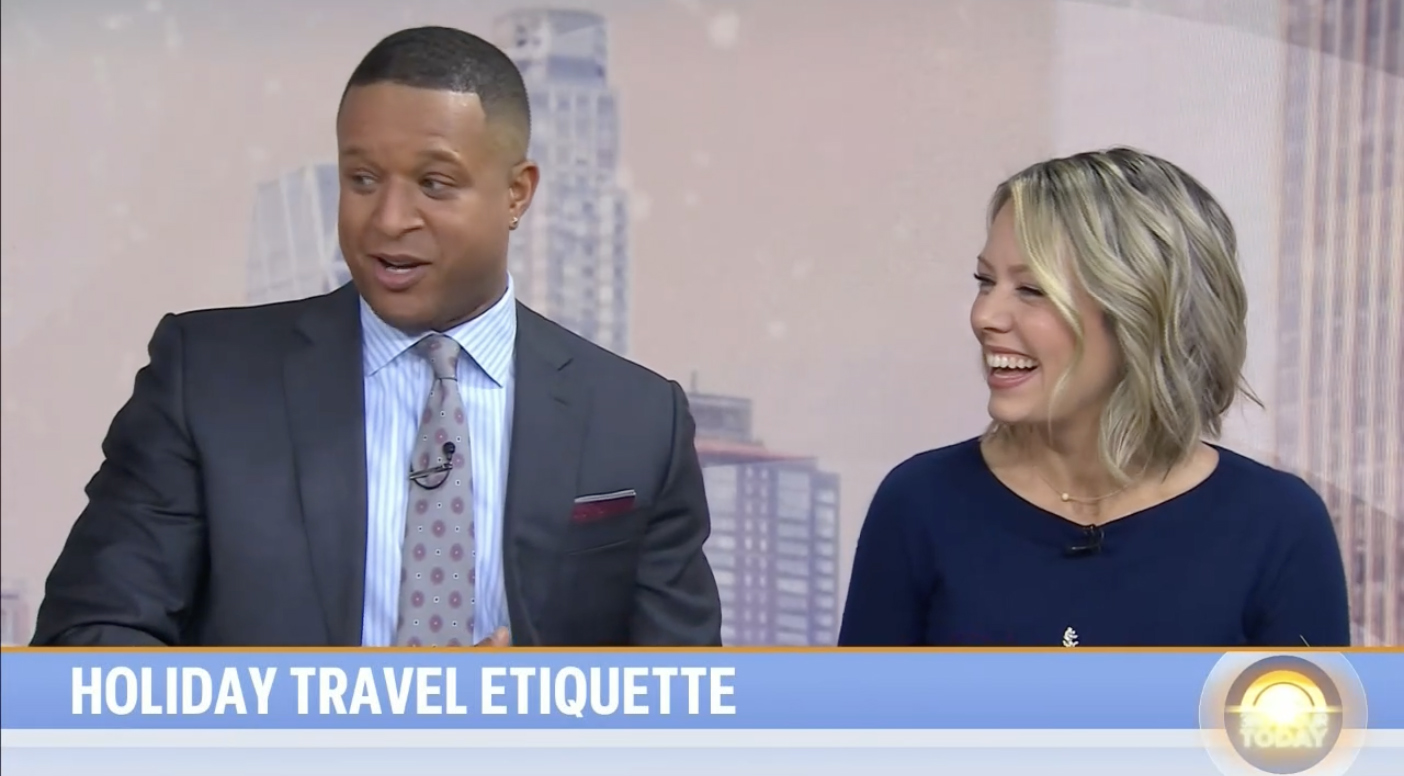 The anchors were chatting about holiday travel etiquette, especially on airplanes