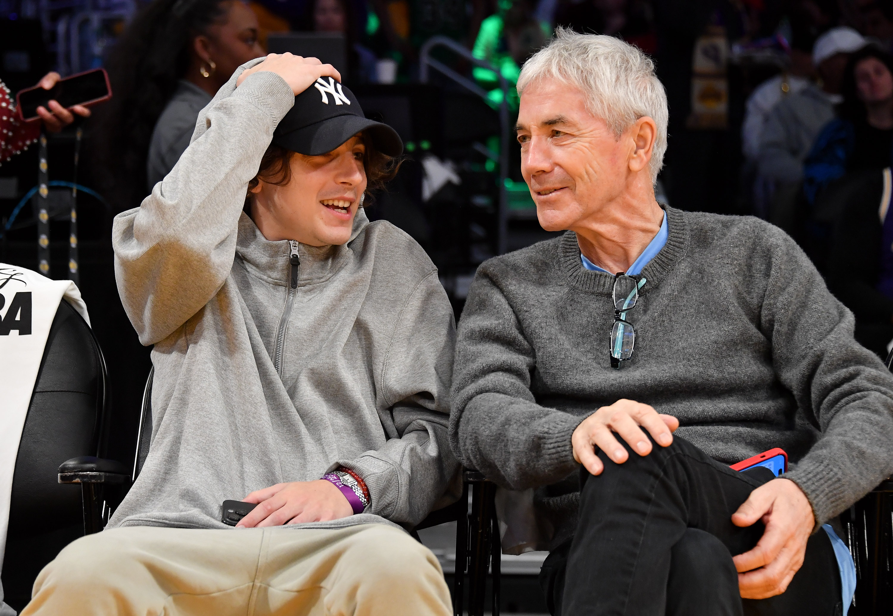 Wonka star Timothee Chalamet had a lads' trip with dad Marc on Christmas to see the Los Angeles Lakers get beaten by the Boston Celtics
