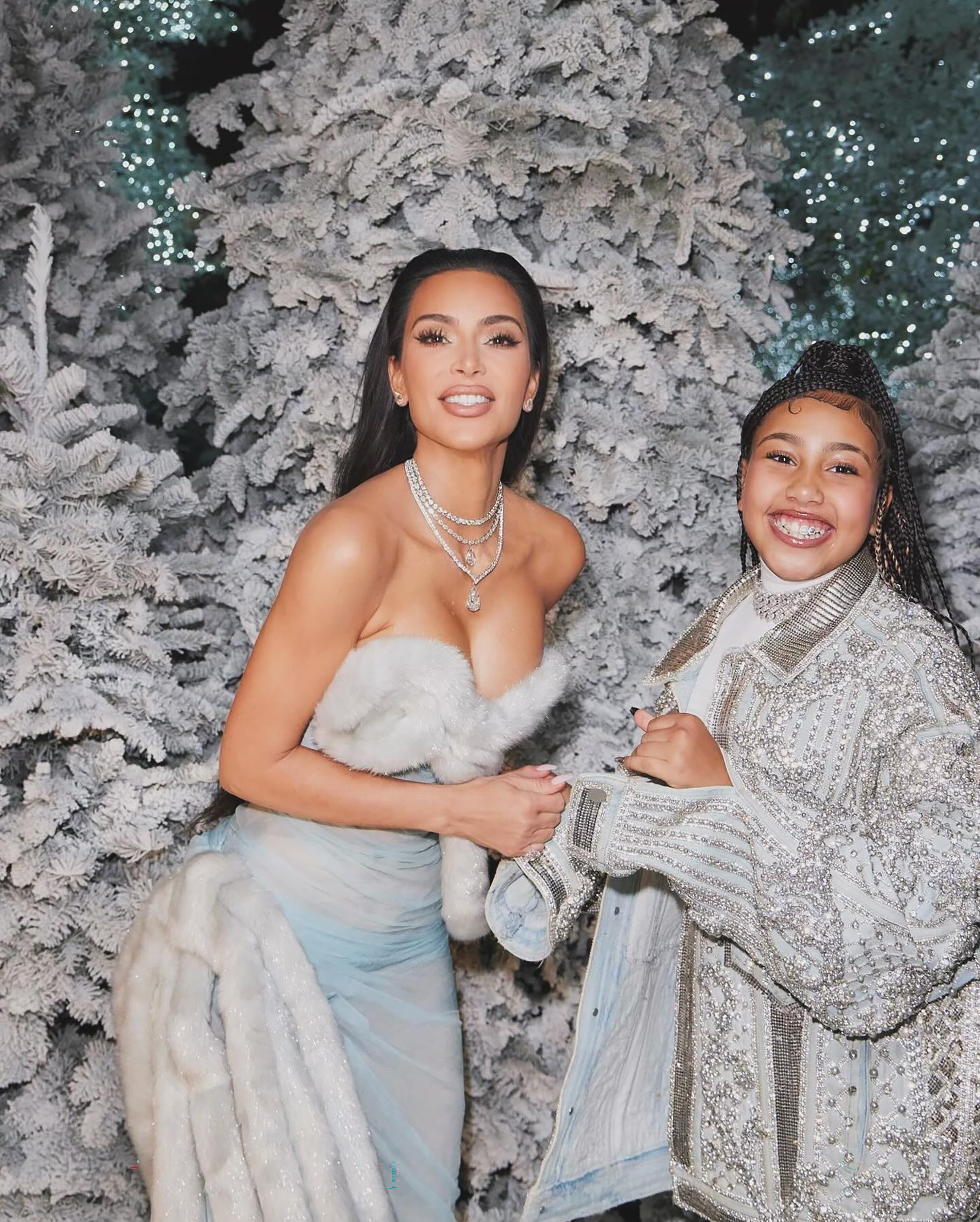 Kim Kardashian transformed herself into a snow queen for this pic, taken with daughter North