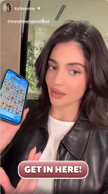 The Kylie Cosmetics mogul encouraged fans to download the app Travel Town