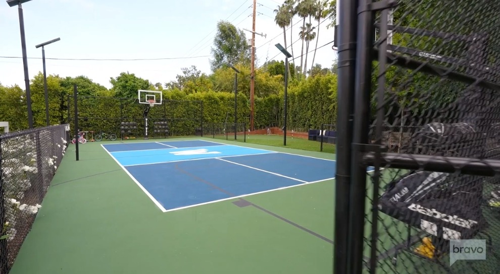 The all-in-one tennis and basketball court is where Annemarie caught up with pal Kyle Richards during a December episode