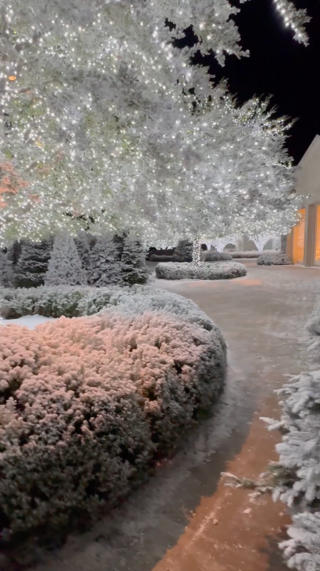 Kim showed off her backyard covered in fake snow and filled with many lit-up Christmas trees