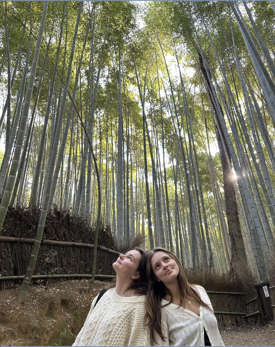 The girls were photographed during their trip to Japan in the country's Arashiyama Bamboo Forest