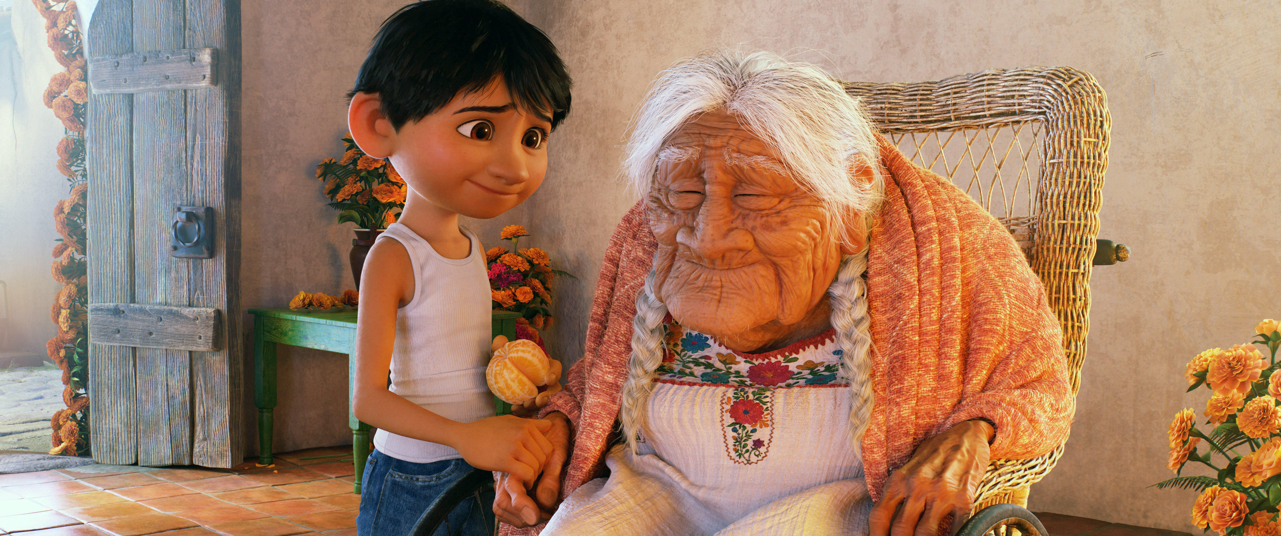 Mama Coco (right), voiced by Ana in Disney film Coco