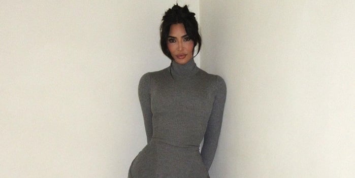 Kim Kardashian in a Gray Dress