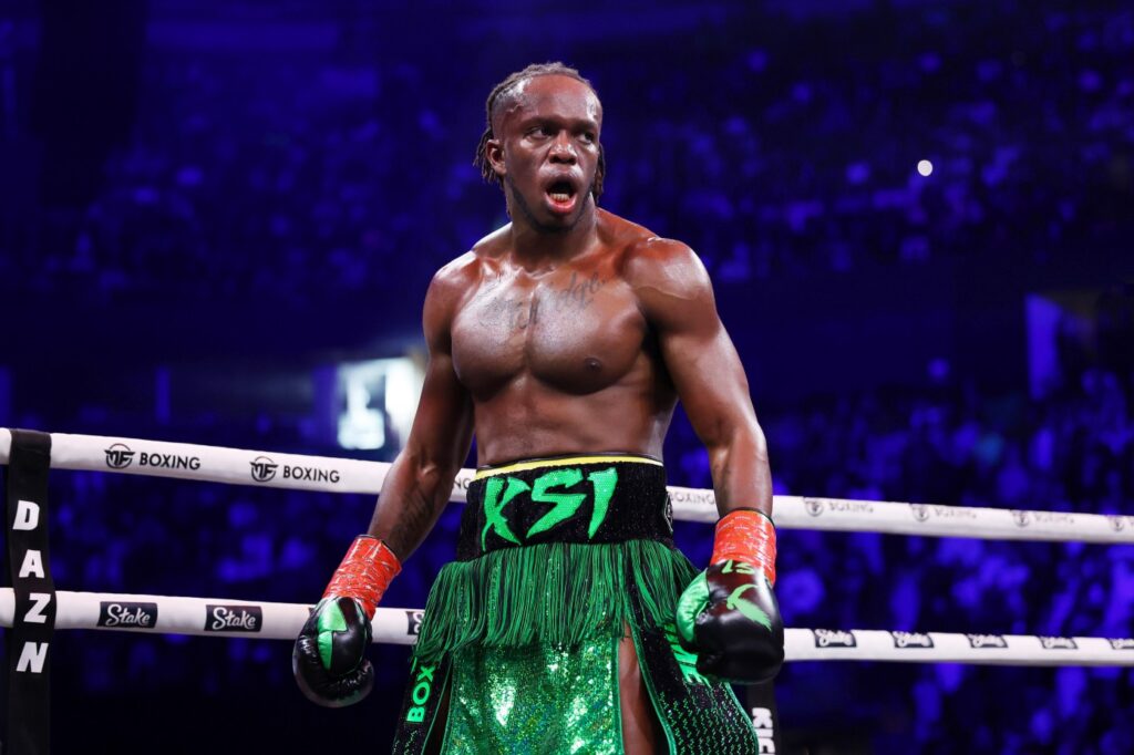 KSI pictured during the Misfits Cruiserweight fight against Tommy Fury in 2023