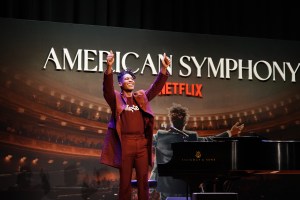 Jon Batiste performs during the 'American Symphony' New Orleans premiere on December 07, 2023 in New Orleans, Louisiana.