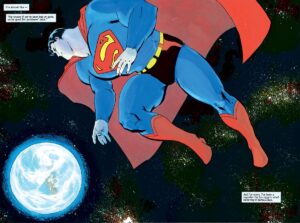 Superman hovers in space, looking at the Earth, in Superman For All Seasons, DC Comics (1998).