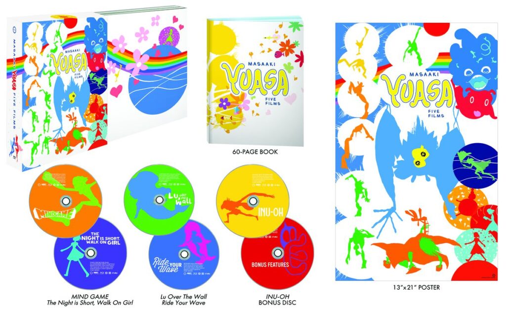 Masaaki Yuasa Five Films collection spread out to display the discs and included book