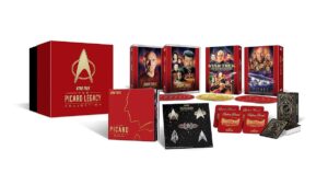 The Picard Legacy Collection box set, with its contents displayed next to it.