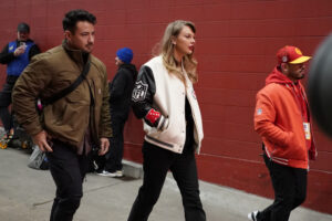 Taylor Swift was spotted wearing her boyfriend, Travis Kelce's bomber jacket