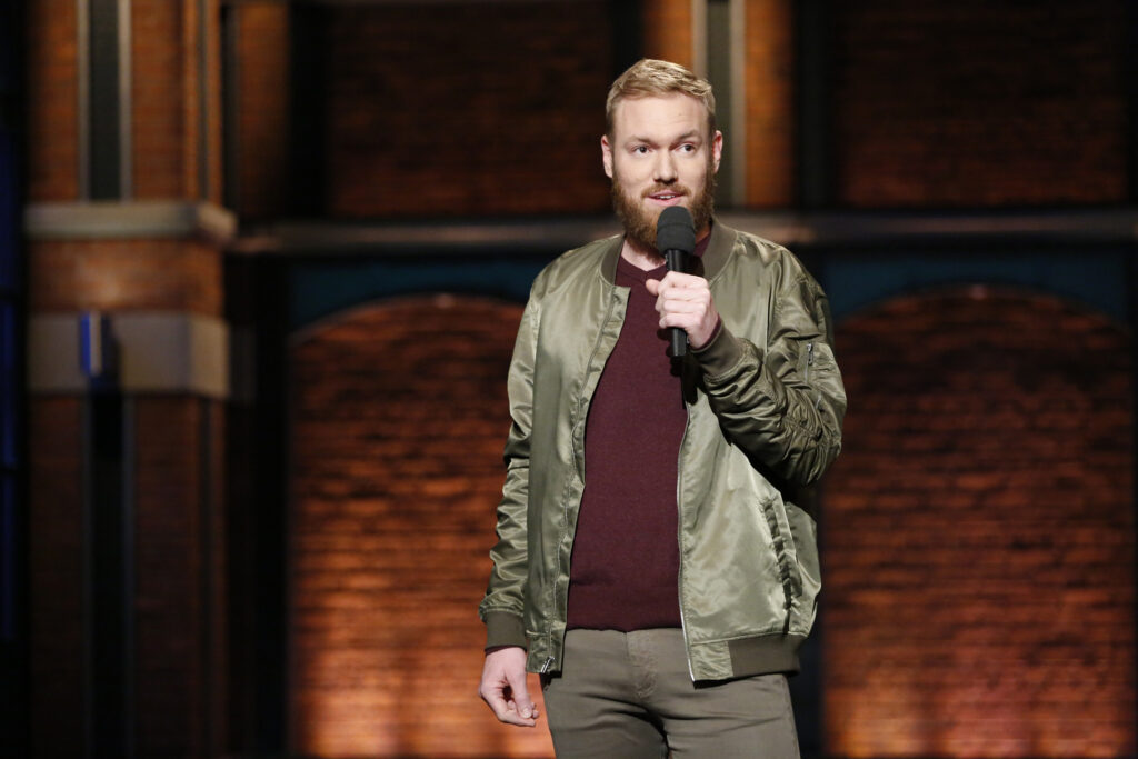 Comedian Kenny DeForest performs on Late Night With Seth Meyers in November 2017