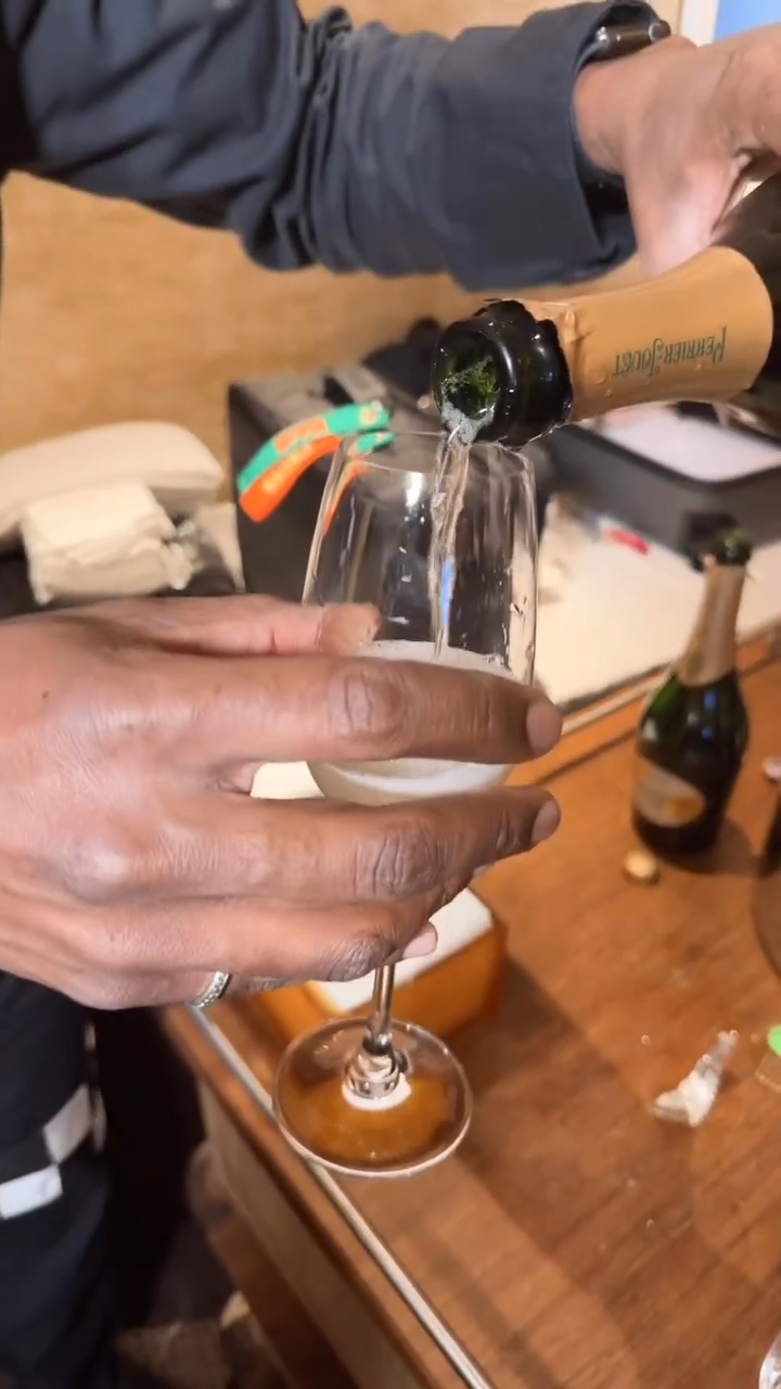 Gwen filmed the champagne being poured in her Instagram video