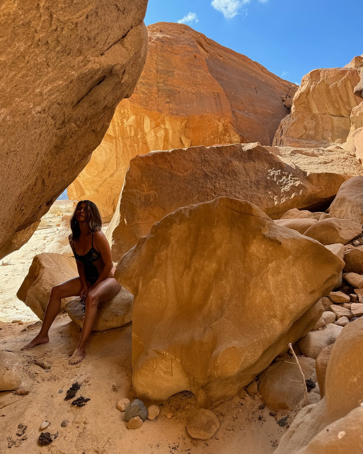 Halle modeled a lingerie piece in her desert photo