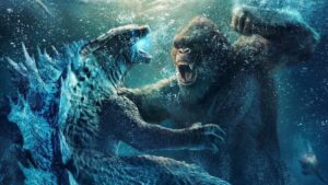 Kong prepares to punch Godzilla who in turn flares up his atomic breath in this promo image.