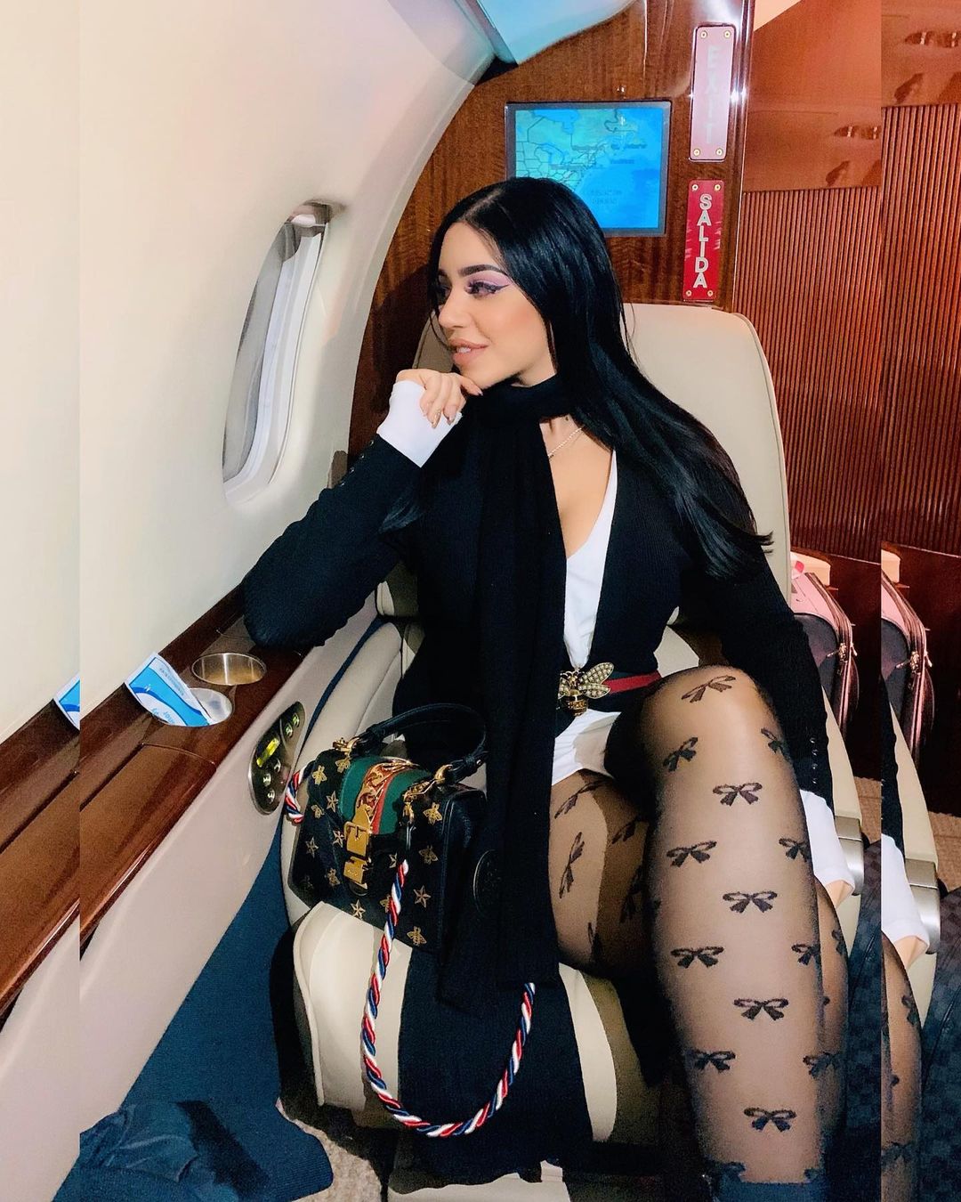 She is often spotted wearing high-end designers like Gucci and flying on private jets